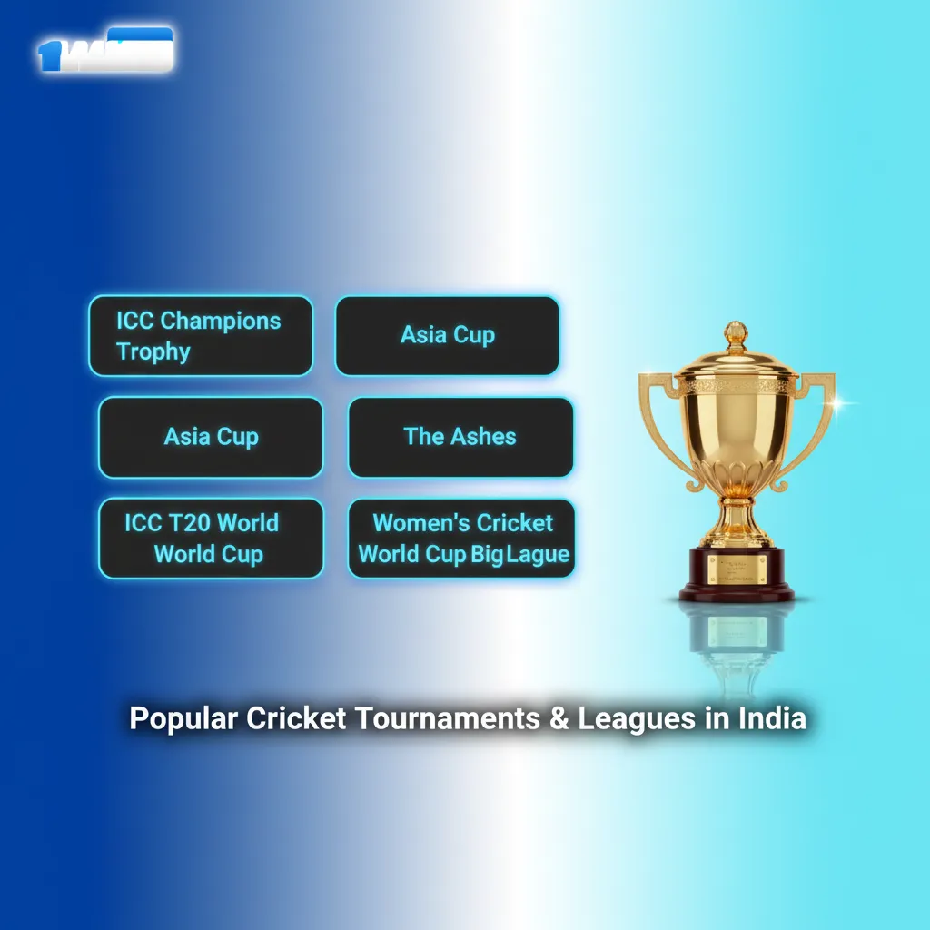 List of popular Indian cricket tournaments and leagues: IPL, World Cups, Asia Cup, Ranji, Vijay Hazare, SMAT.