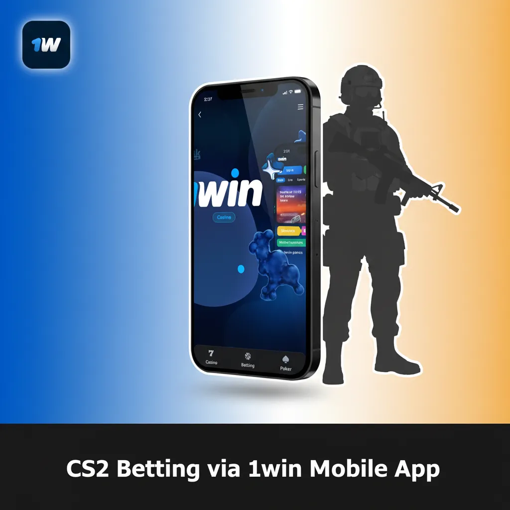 1win mobile app screen showing CS2 esports odds, bet slip, and live scores on a smartphone.