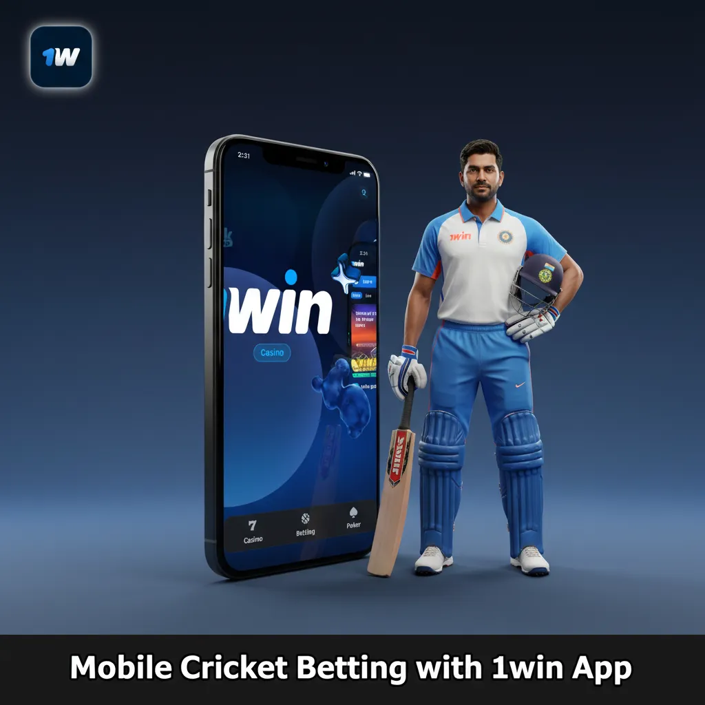 1win mobile cricket betting app on phone with live odds, quick bet slip, ball-by-ball tracker, and cash out.
