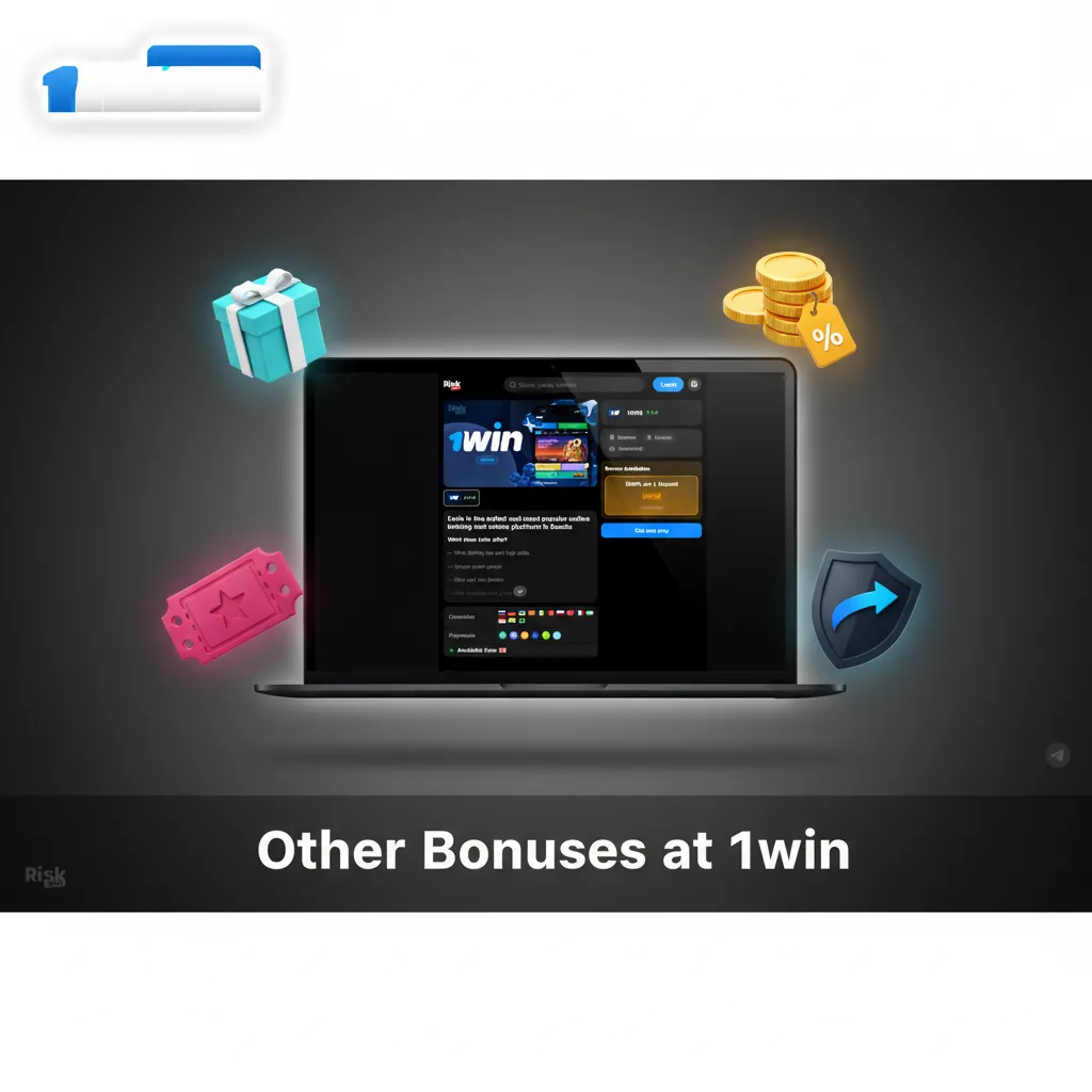 Other bonuses at 1win: casino reload, free spins, sports accumulator boost, weekly casino cashback, risk-back/free bet.