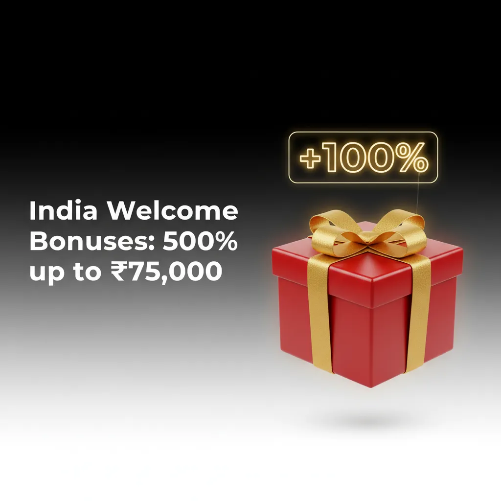 India welcome bonuses: 500% up to ₹75,000. Casino 30x wagering; sports 5x rollover for new INR users.