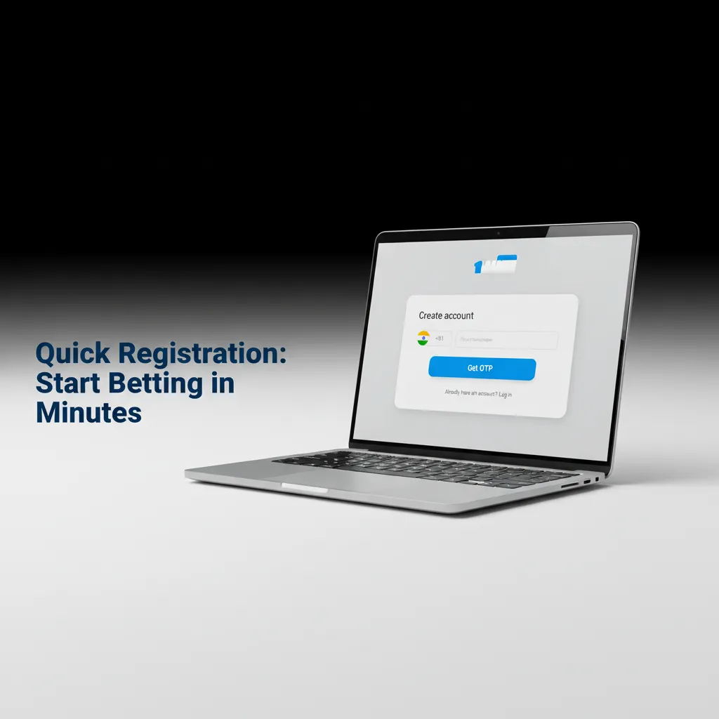 Quick registration flow for betting: Sign Up, choose email/phone/social, set INR, verify OTP, deposit via UPI, claim bonus.