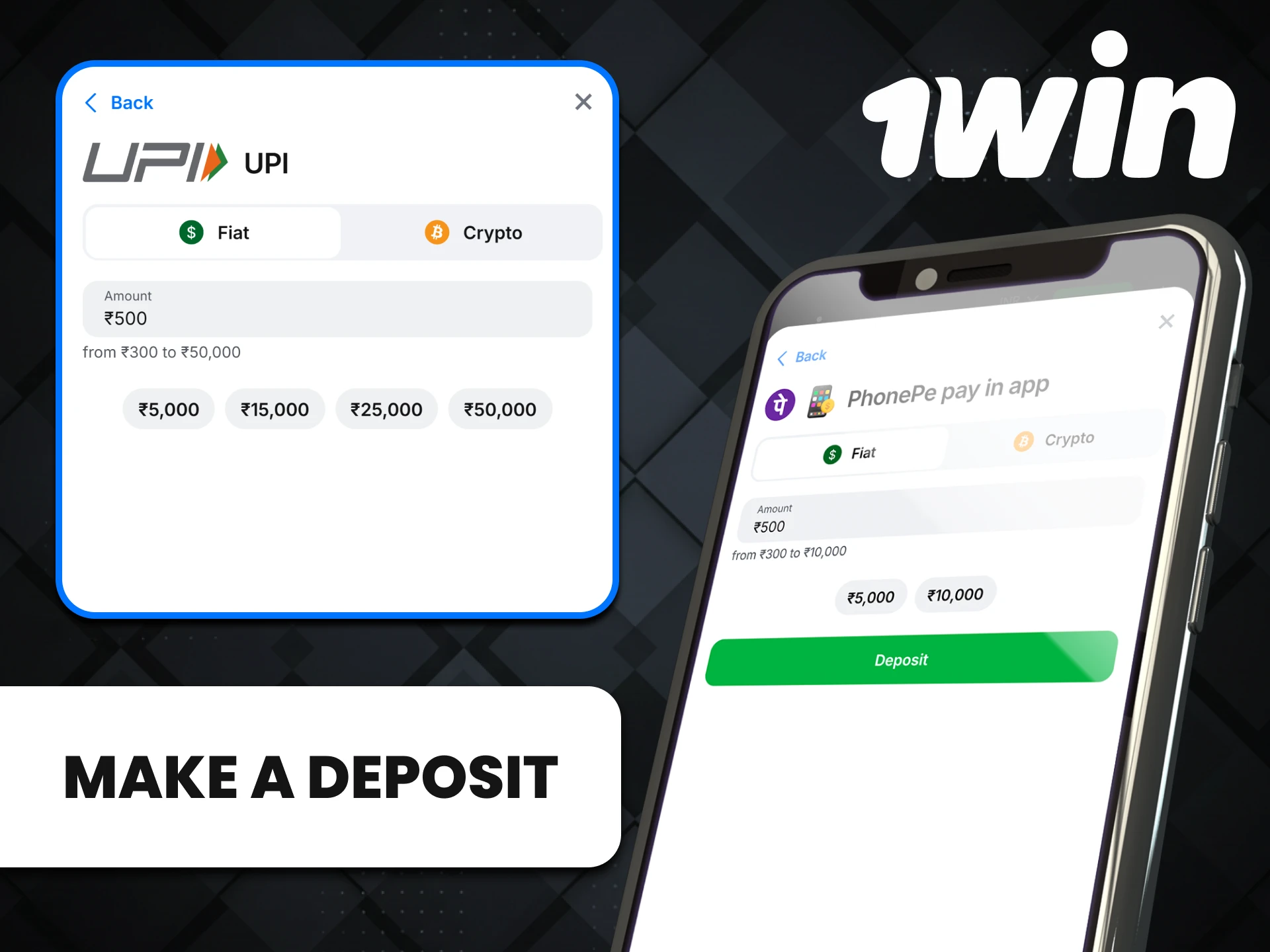 Top up your account using the 1win app for Android.