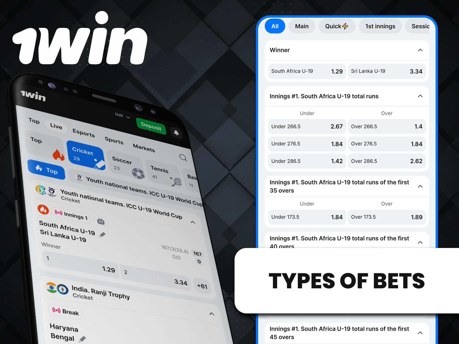 You can place any type of bet in the 1win app for Android.