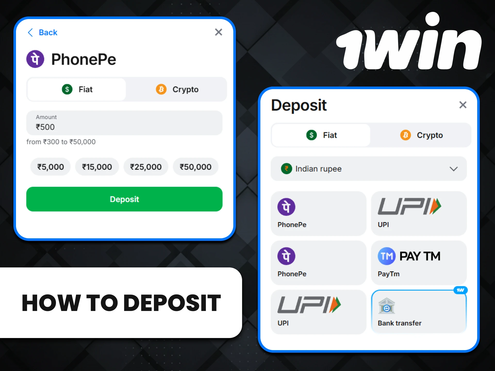Top up your deposit conveniently on the 1win website.