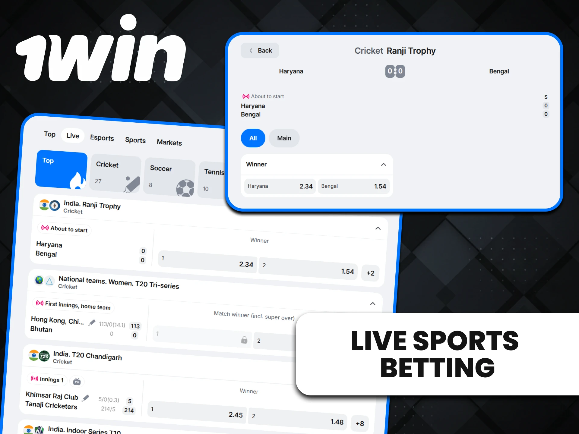 Watch live sports events and place bets on 1win.