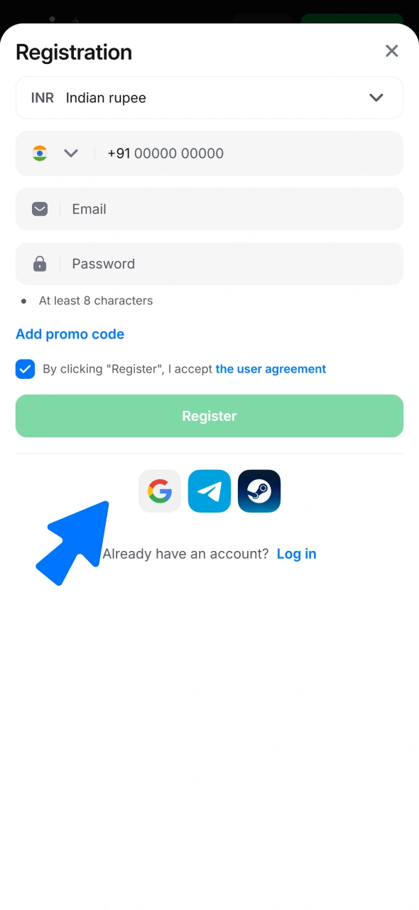Select your preferred registration method for 1win sign up process now.