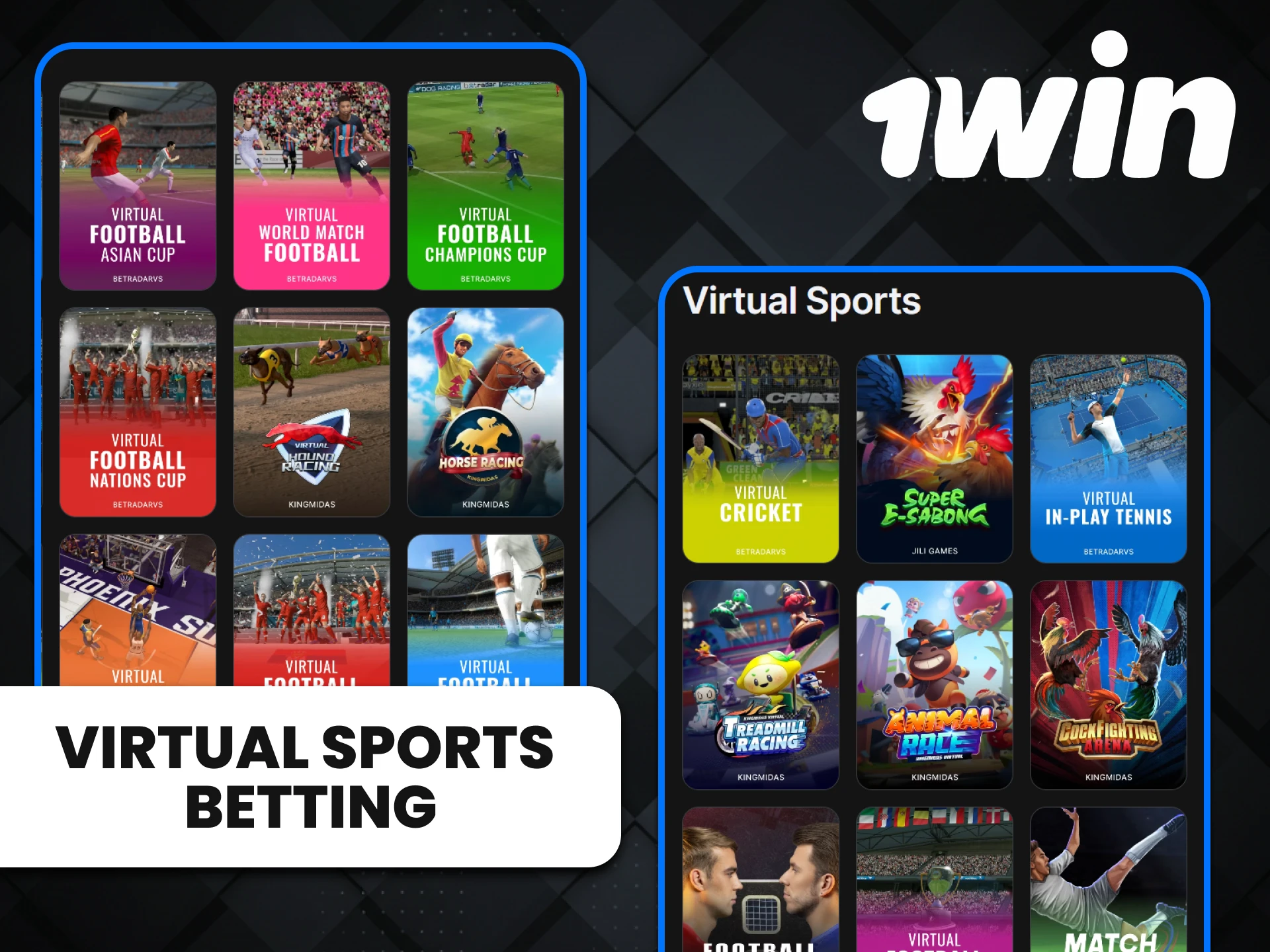 Virtual sports for betting are available on the 1win website.