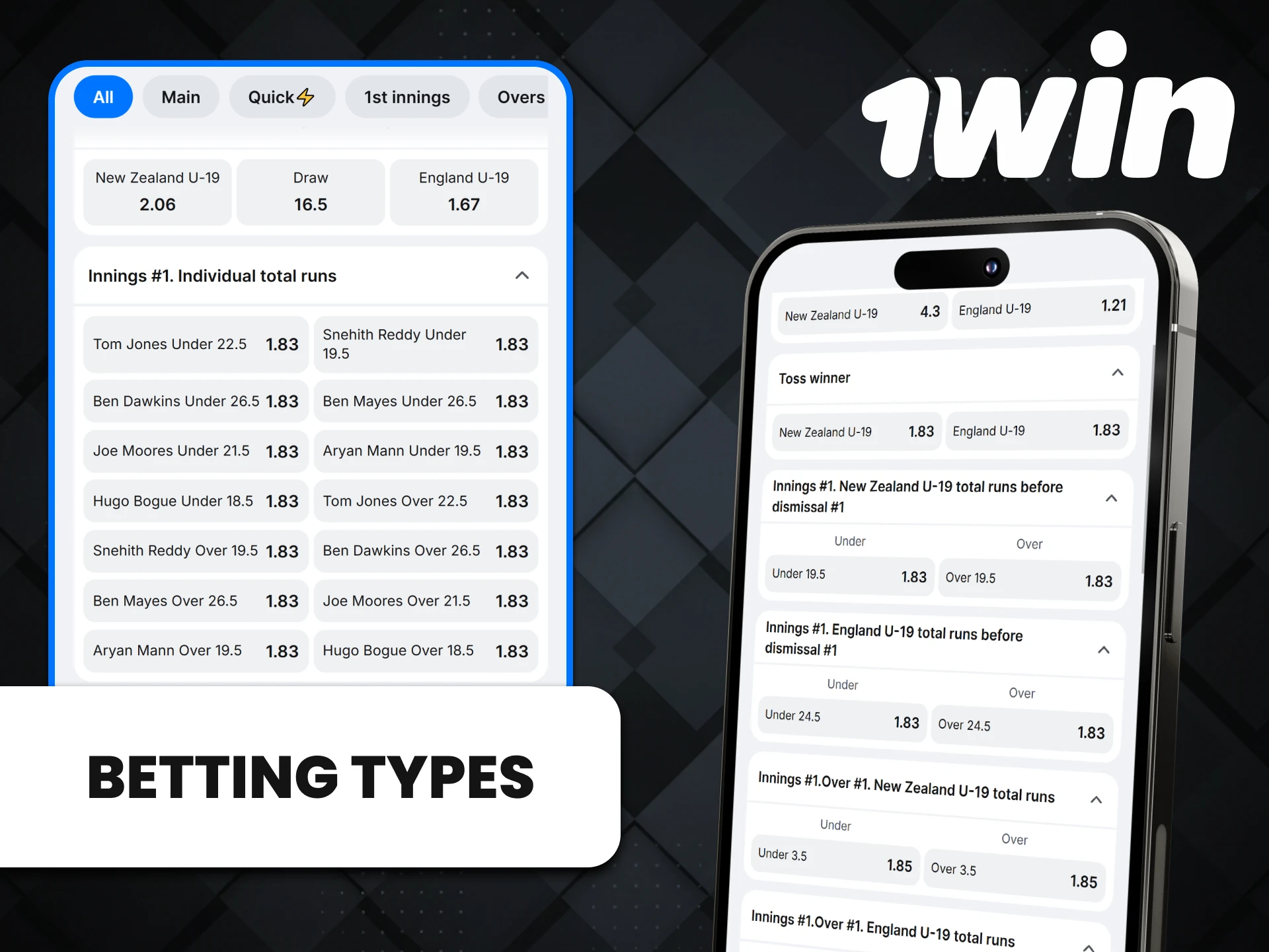 You can place bets on several types at once in the 1win app for iOS.