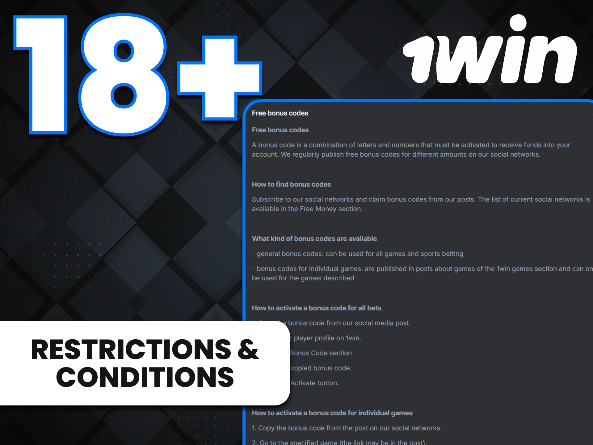 Learn the terms and conditions for using the 1win promo code.