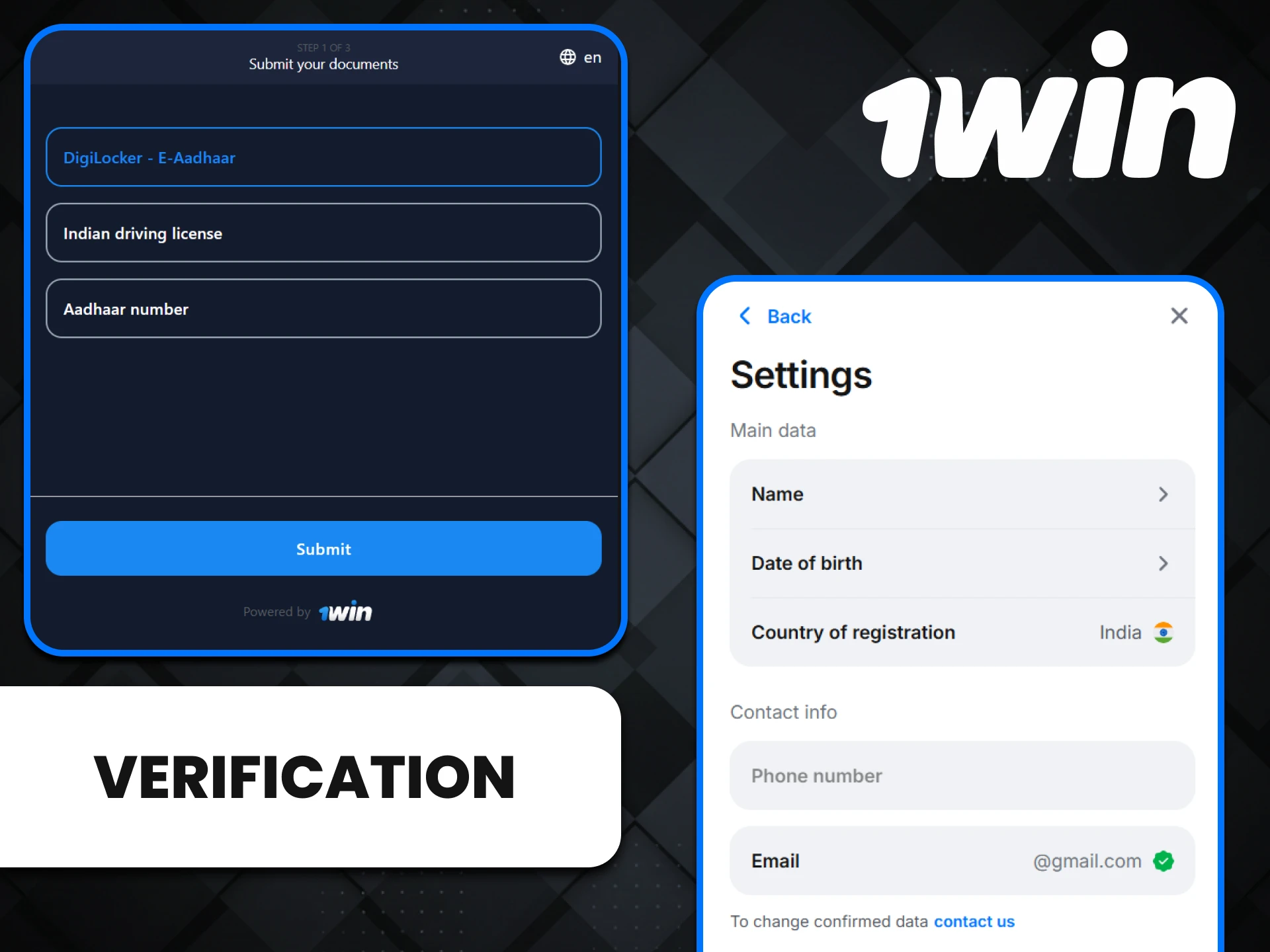 To fully use the 1win website, you must pass verification.