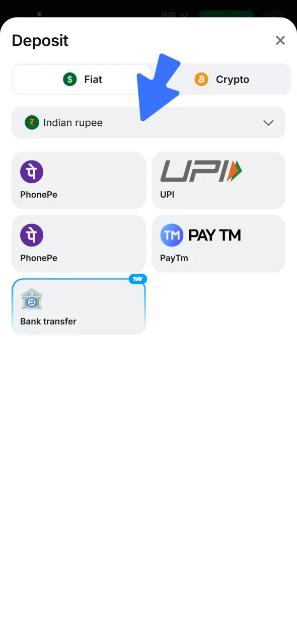 Make a deposit to your 1win account.