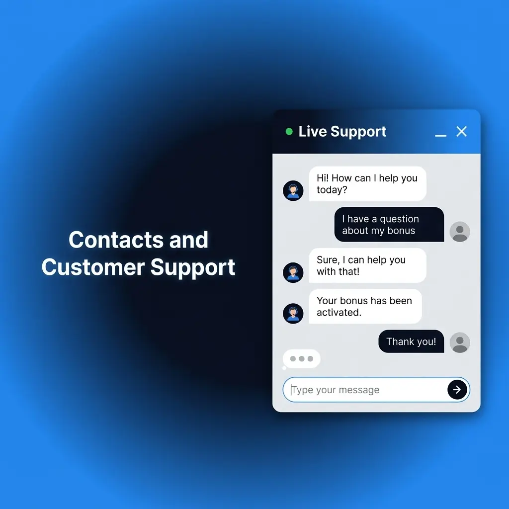 24/7 customer support contacts including live chat, email, Telegram, and social media for deposits, withdrawals, and account help