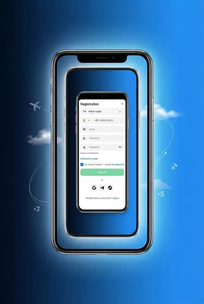 Screenshot of 1win registration form step 1 shown on a smartphone screen for signing up to play Aviamasters